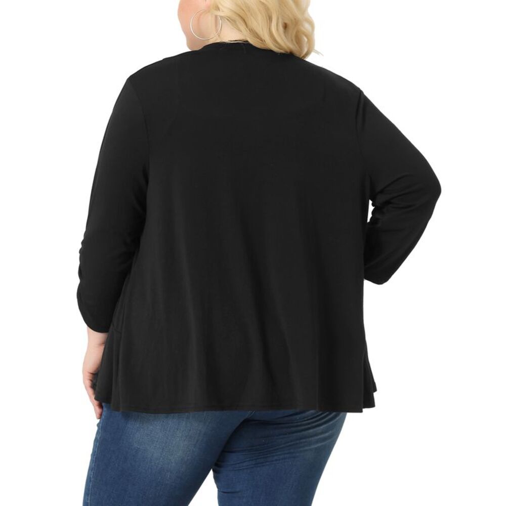 Plus Size 3/4 Sleeve Open Front Cropped Shrug Bolero Cardigans Jacket Black - Picture 4 of 6